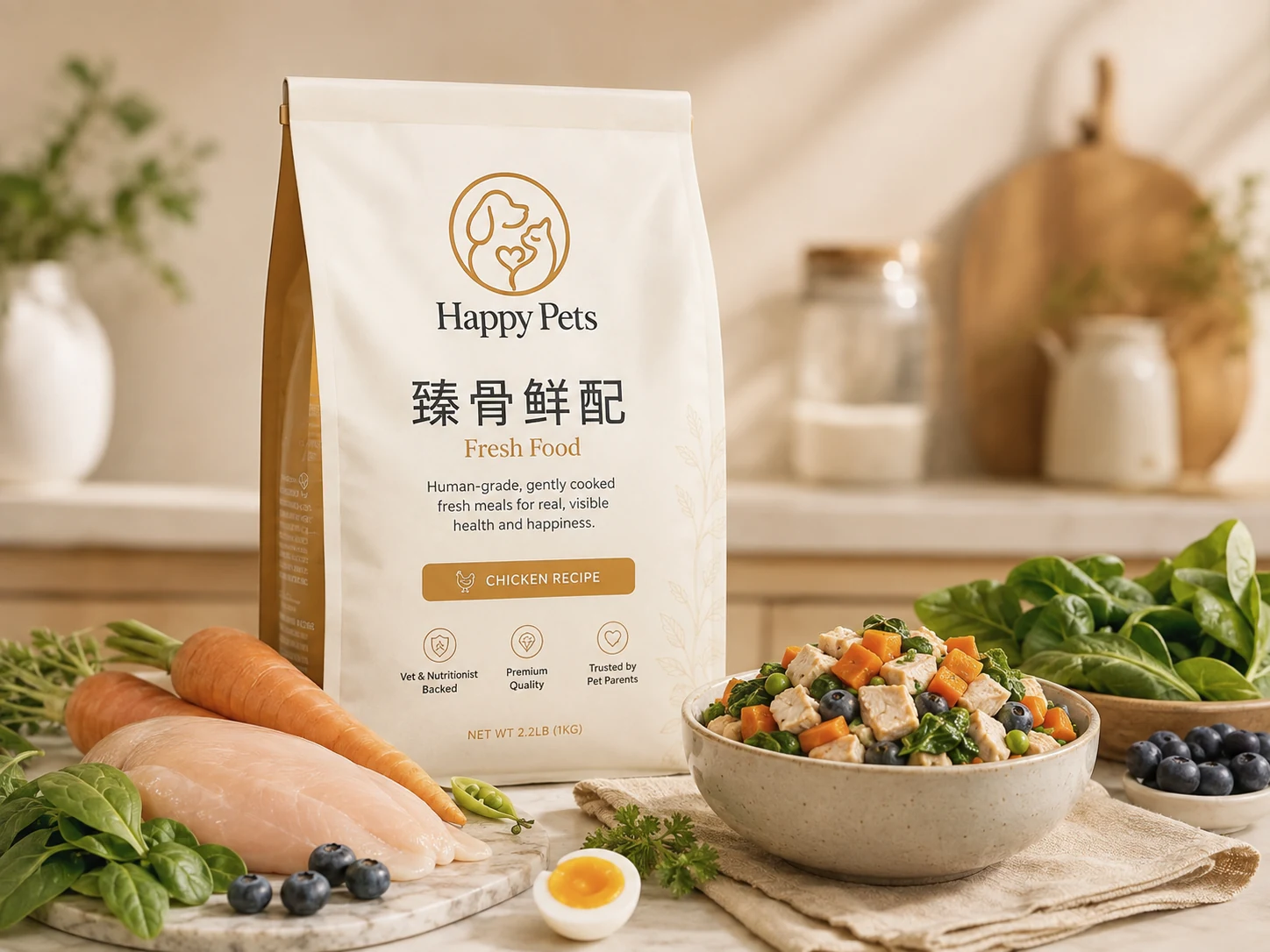 一碗新鲜烹制的宠物鲜食餐